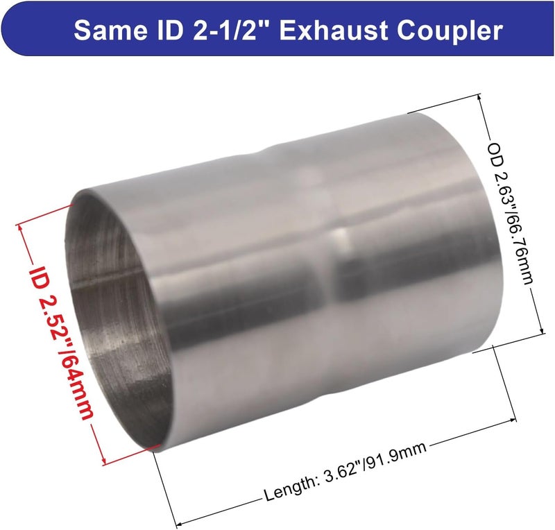 eLifecenter ID 2-1/2" to ID 2-1/2" Exhaust Coupler Stainless Steel Exhaust Adapter Fit for OD 2.5" Pipes - Image 2